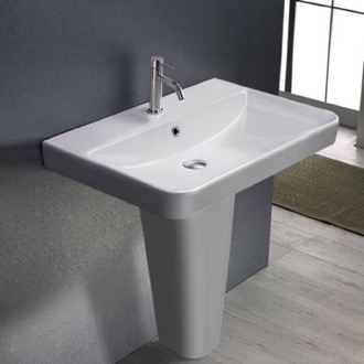 Bathroom Sink Rectangular White Ceramic Pedestal Sink CeraStyle 079600U-PED